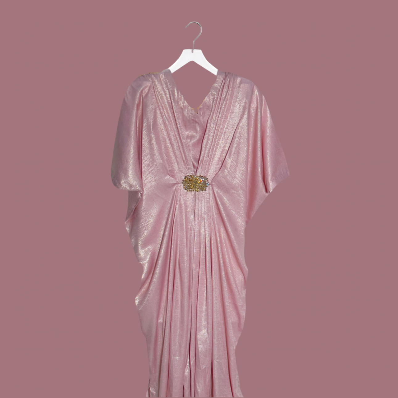 Pink V-Neck Kaftan with Motif