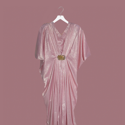 Pink V-Neck Kaftan with Motif