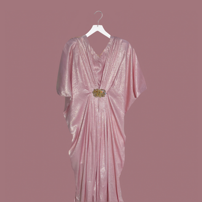 Pink V-Neck Kaftan with Motif