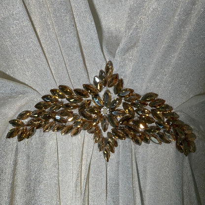 White V-Neck Kaftan with Motif Kaftan