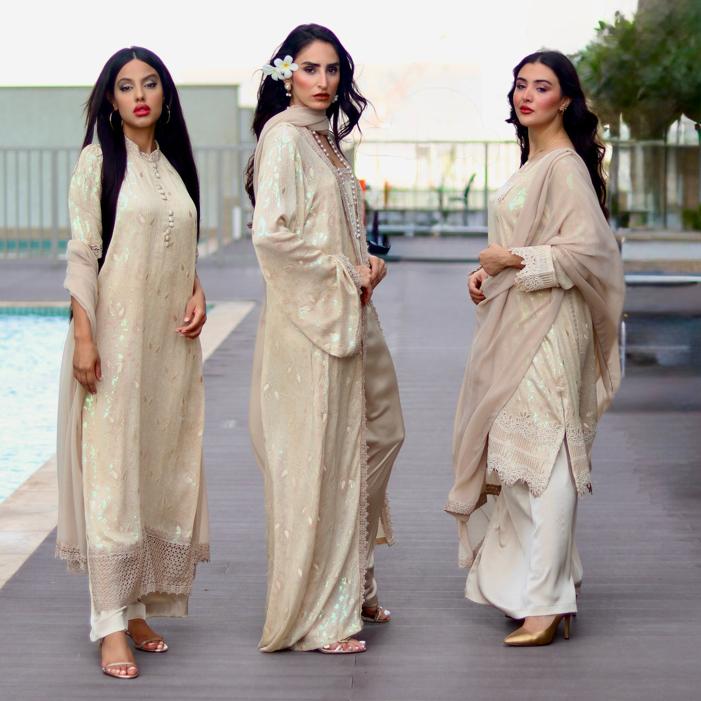 Layered Cape & Maxi Stitched 2 Pcs