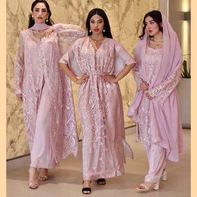 Moonlight Slate Sequined Net Stitched 2 Pcs