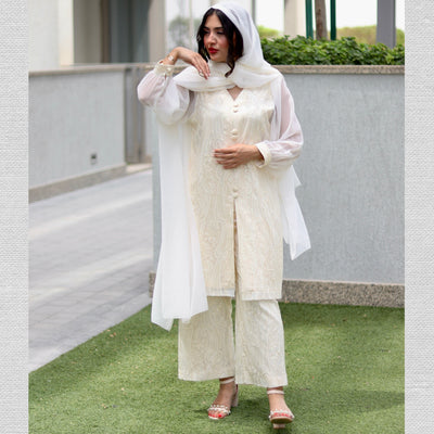 Classic Chikankari Embroidered Lawn Stitched 3 Pcs