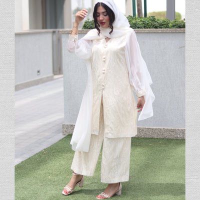 Classic Chikankari Embroidered Lawn Stitched 3 Pcs