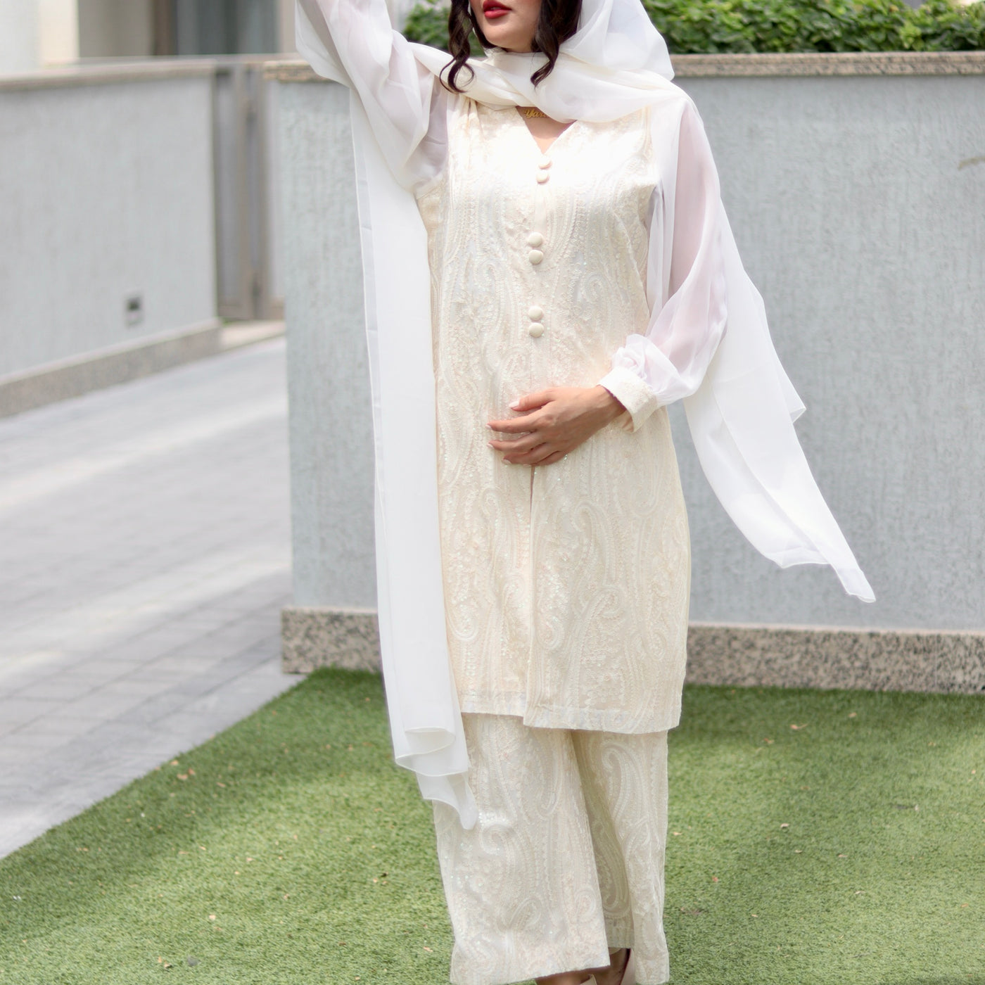 Classic Chikankari Embroidered Lawn Stitched 3 Pcs