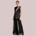 Crepe Wide-Leg Pants Organza Stitched 1 Pc