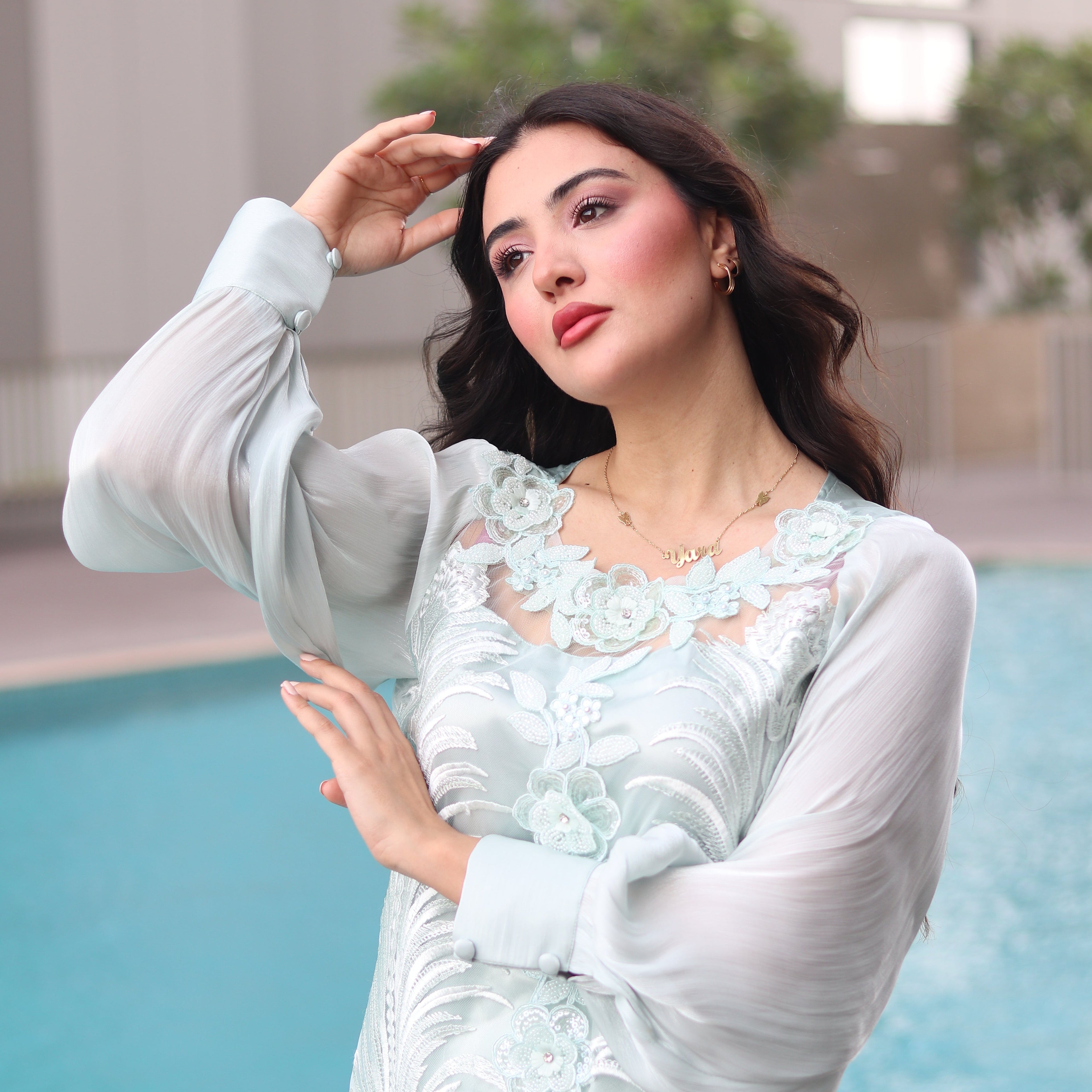 Light Sea Green Thread Embroidered Stitched 3 Pcs Set