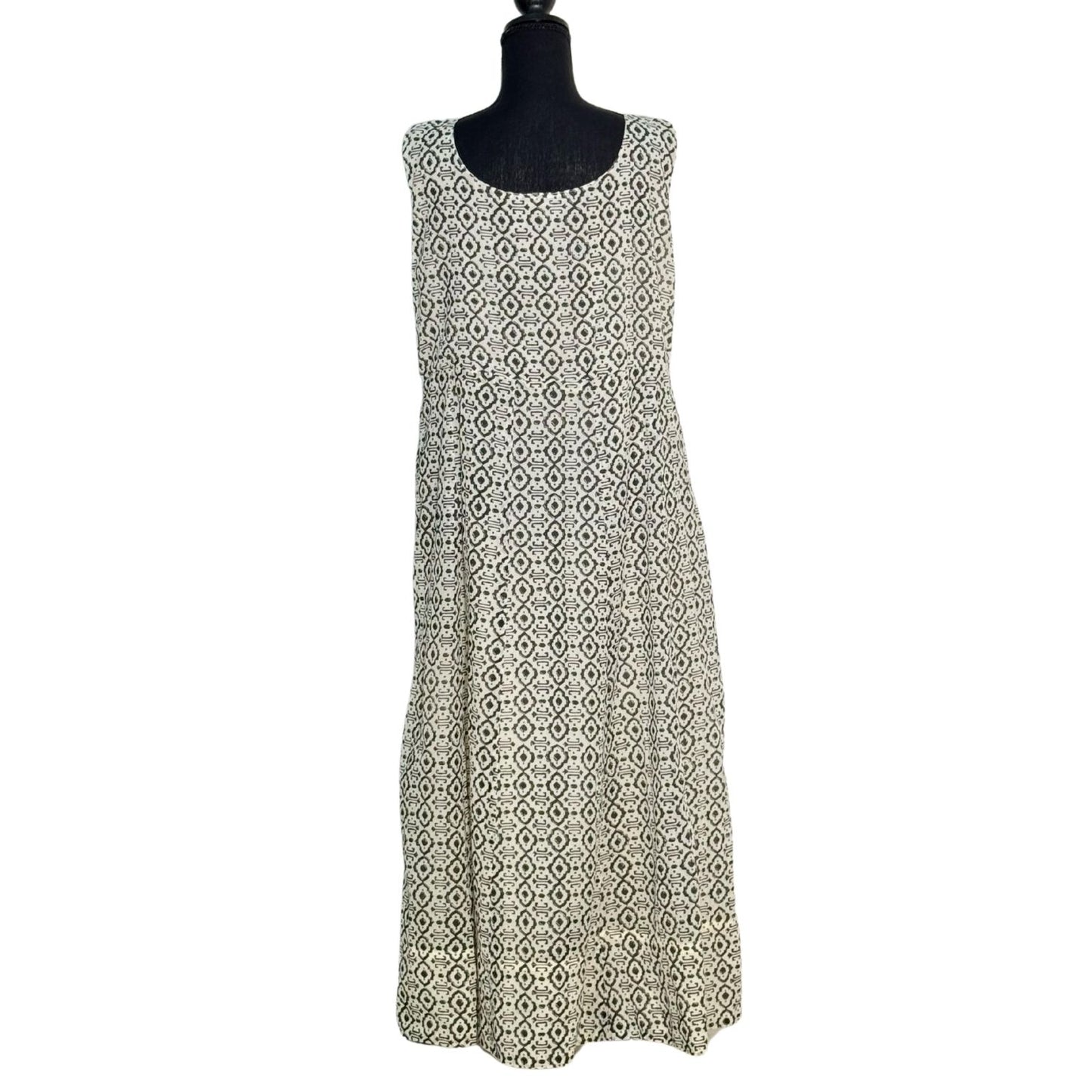 Mulmul Black and Cream Open Long Frock with Thread Work