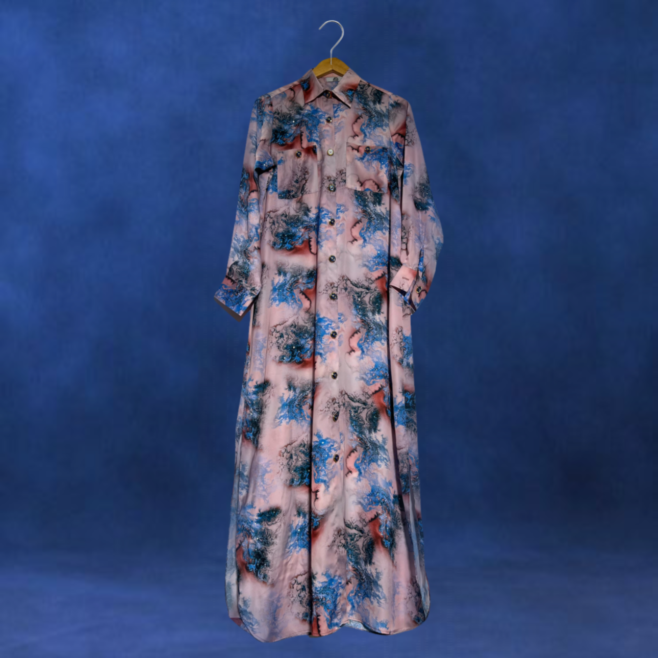Printed long shirt with Modest Button powered dress