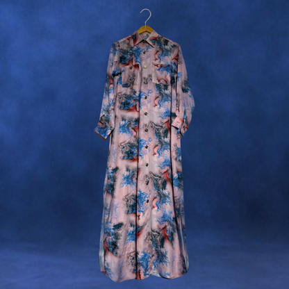 Printed long shirt with Modest Button powered dress