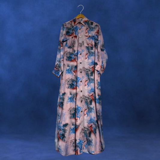Printed long shirt with Modest Button powered dress