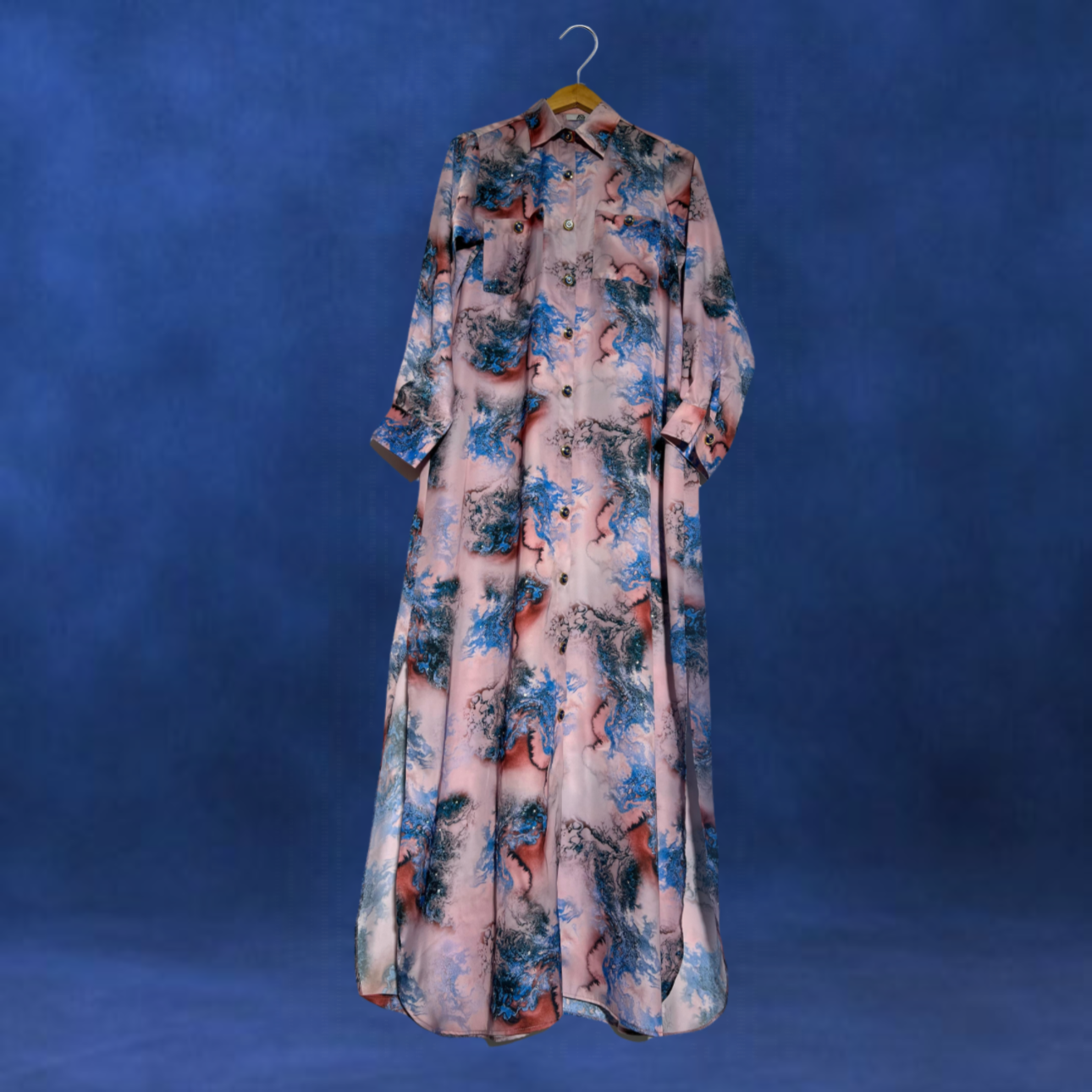 Printed long shirt with Modest Button powered dress