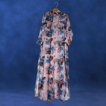 Printed long shirt with Modest Button powered dress