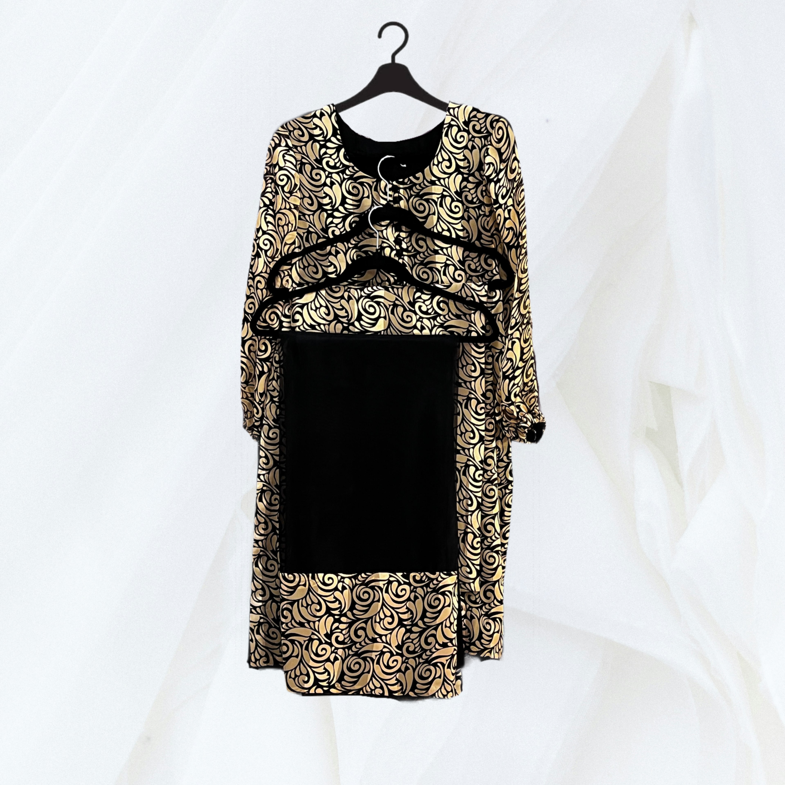 Black and Gold chiffon Barosha Trouser, Shirt & organza Dupatta