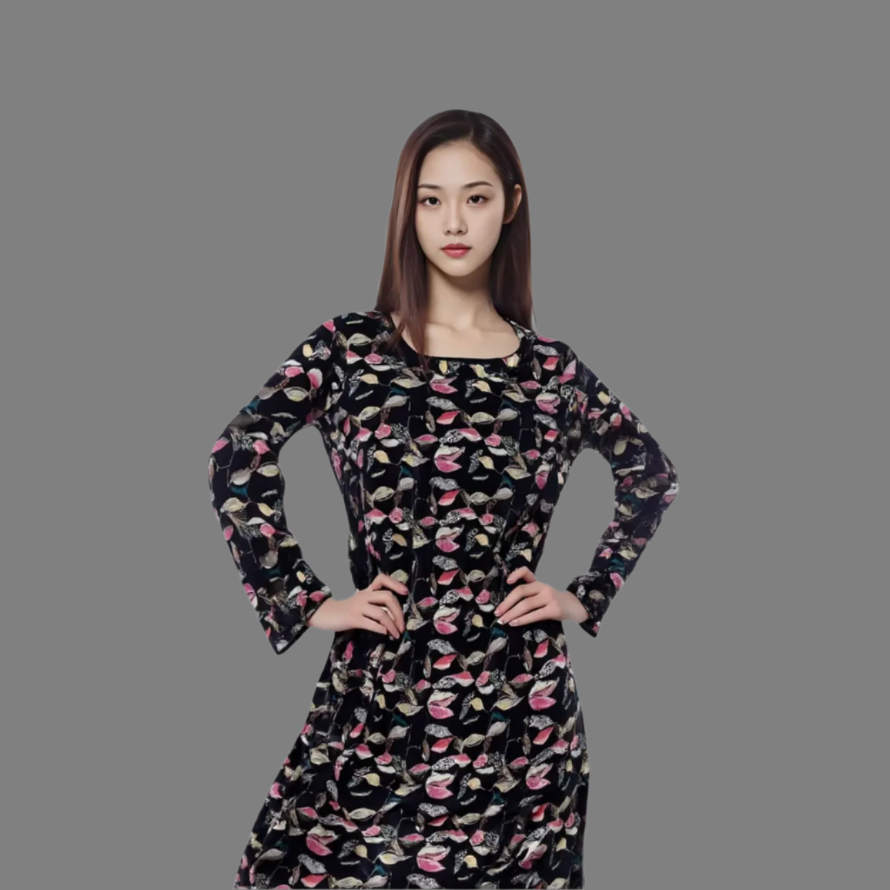 Black Floral Cotton Shirt with Trousers