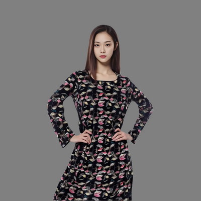 Black Floral Cotton Shirt with Trousers