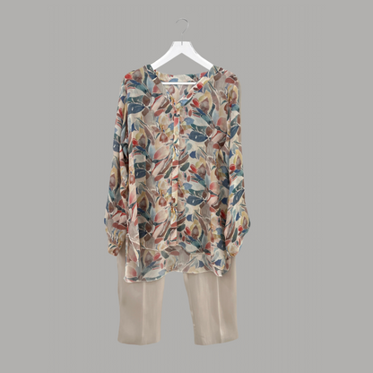 Chiffon Matelic Trouser Multicolor Crepe Shirt