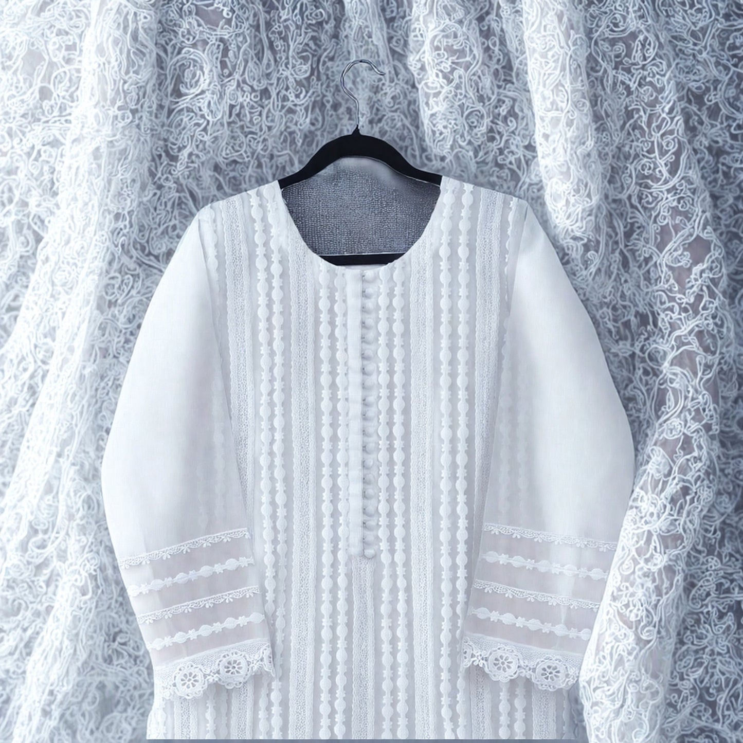 Embroidery Lace design 3 piece dress short shirt with Farshi shalwar