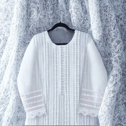 Embroidery Lace design 3 piece dress short shirt with Farshi shalwar